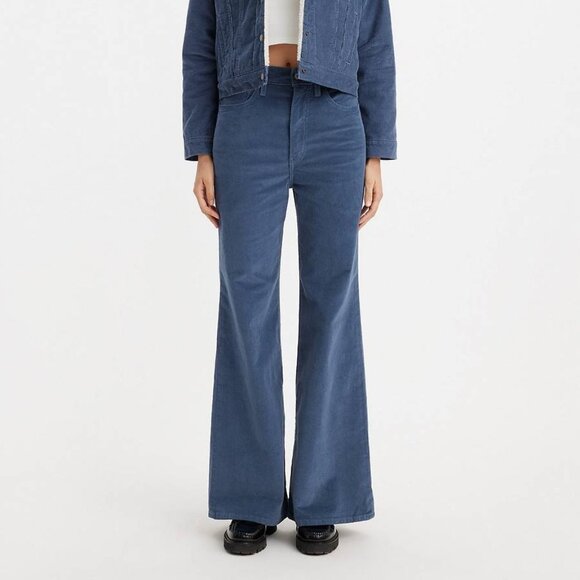 Levi's Premium Ribcage Bell Bottom Corduroy Jeans Wide Leg Blue Size 32 x 32 - Picture 1 of 12